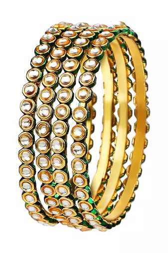 Gold plated kundan 4pc bangle