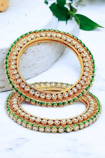 Rajputi gold plated kundan 2pc bangle kada