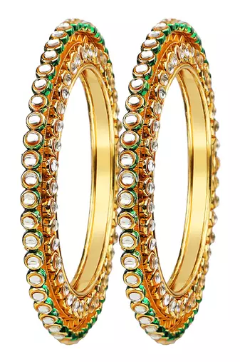 Rajputi gold plated kundan 2pc bangle kada