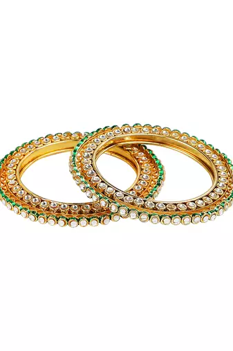Rajputi gold plated kundan 2pc bangle kada