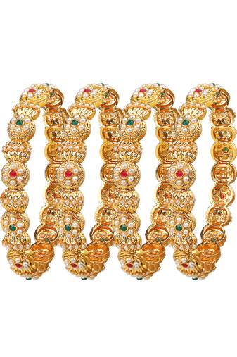 Gold plated multicolor floral pearl 4pc bangle