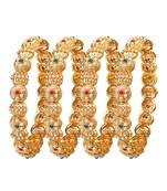 Gold plated multicolor floral pearl 4pc bangle