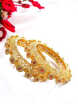 Maharani collection gold plated 2pc pearl gokhru bangle kada 1