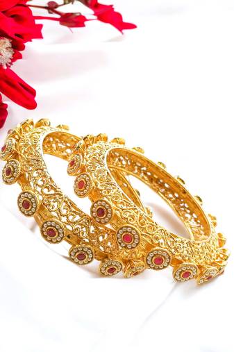 Maharani collection gold plated 2pc pearl gokhru bangle kada