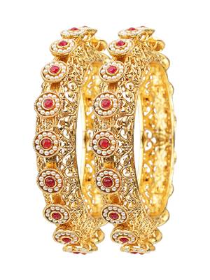 Maharani collection gold plated 2pc pearl gokhru bangle kada 2