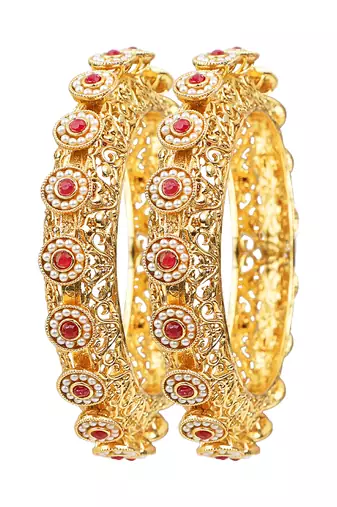 Maharani collection gold plated 2pc pearl gokhru bangle kada