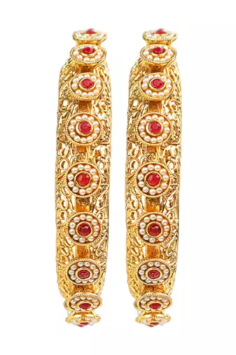 Maharani collection gold plated 2pc pearl gokhru bangle kada