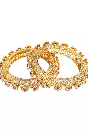 Maharani collection gold plated 2pc pearl gokhru bangle kada