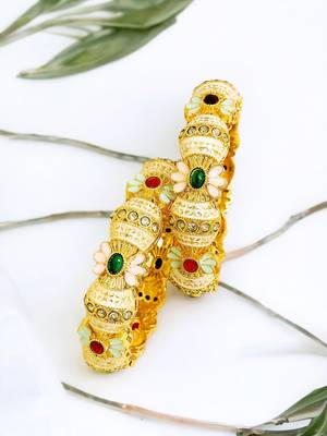 Enamel gold plated floral fusion 2pc bangle 1