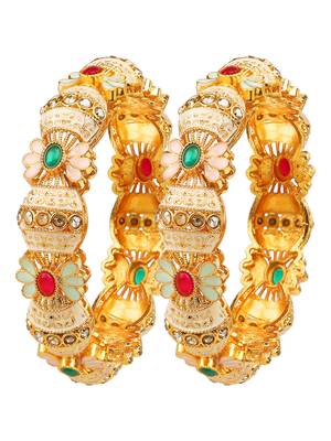 Enamel gold plated floral fusion 2pc bangle 2