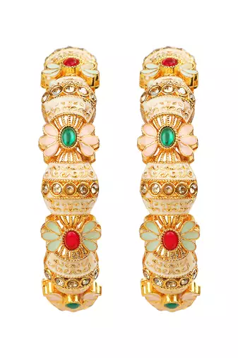 Enamel gold plated floral fusion 2pc bangle