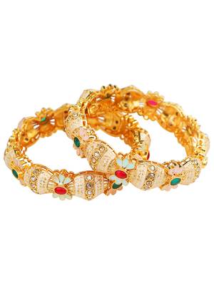 Enamel gold plated floral fusion 2pc bangle 4