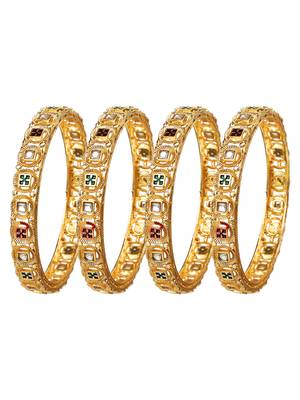 Gold plated kundan meenakari  2pc bangle 2