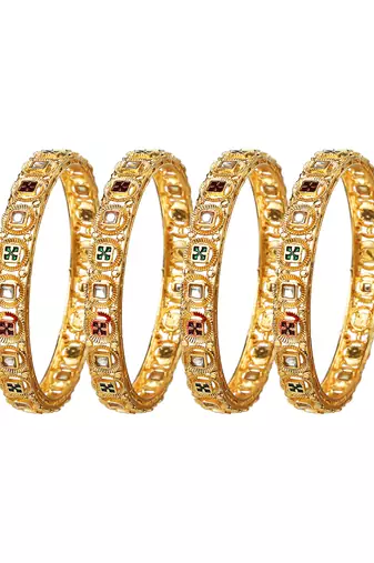 Gold plated kundan meenakari  2pc bangle
