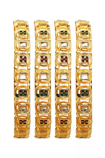 Gold plated kundan meenakari  2pc bangle