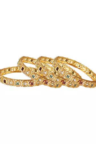 Gold plated kundan meenakari  2pc bangle