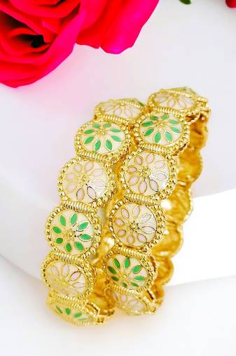Gold plated meenakari pastel 2pc bangle
