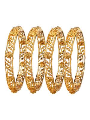 Gold plated filigree leaf design 4pc bangle 2