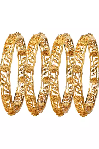 Gold plated filigree leaf design 4pc bangle