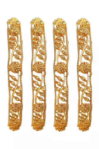 Gold plated filigree leaf design 4pc bangle