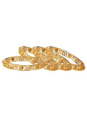 Gold plated filigree leaf design 4pc bangle 4