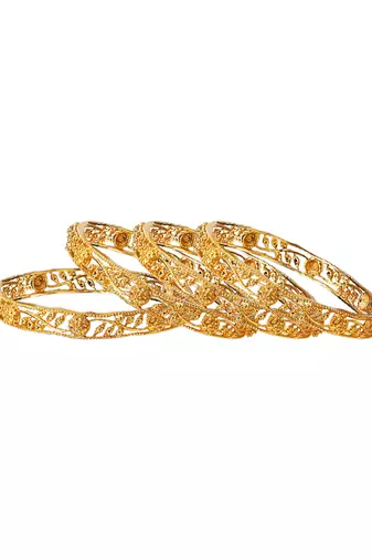 Gold plated filigree leaf design 4pc bangle