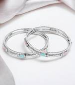 Rhodium plated mint green and pink cz stone bangle