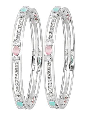 Rhodium plated mint green and pink cz stone bangle 2