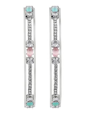 Rhodium plated mint green and pink cz stone bangle 3