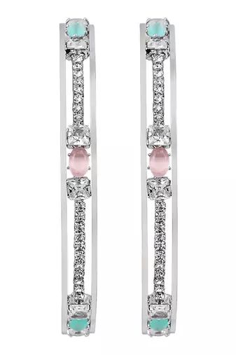 Rhodium plated mint green and pink cz stone bangle