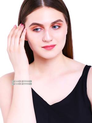 Rhodium plated mint green and pink cz stone bangle 5