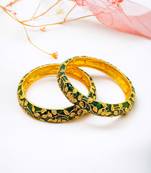 Gold plated green enamel leaf 2pc kada bangle