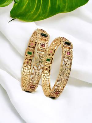 Gold plated filigree polki 2pc bangle 1