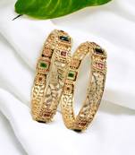 Gold plated filigree polki 2pc bangle