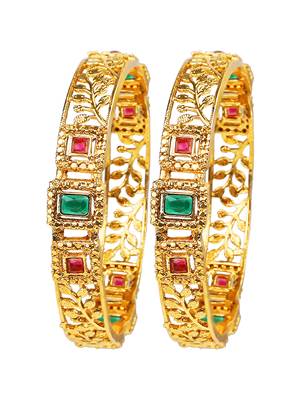 Gold plated filigree polki 2pc bangle 2