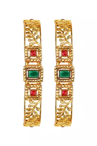 Gold plated filigree polki 2pc bangle
