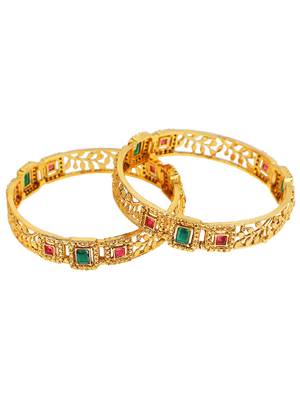 Gold plated filigree polki 2pc bangle 4
