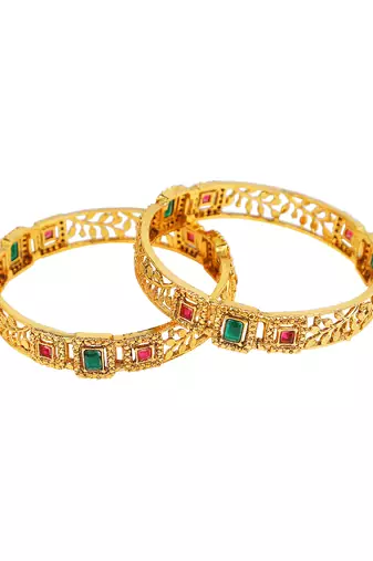 Gold plated filigree polki 2pc bangle