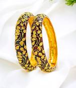 Gold plated maroon enamel 2pc kada bangle