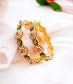 Gold plated meenakari pearl 2pc bangle