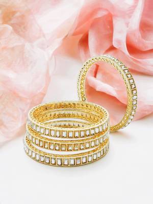 Rectangular kundan gold plated 4pc bangle 1