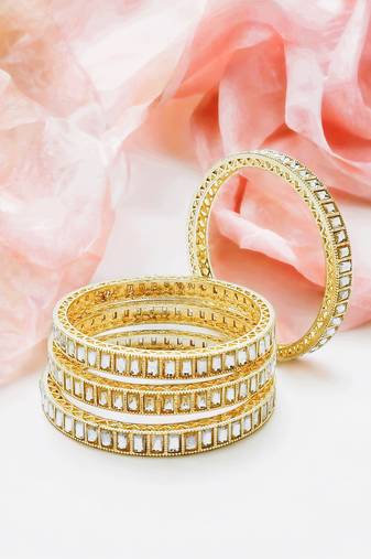 Rectangular kundan gold plated 4pc bangle