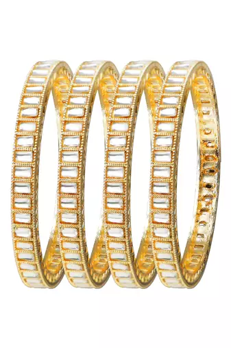 Rectangular kundan gold plated 4pc bangle