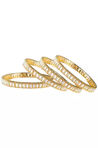 Rectangular kundan gold plated 4pc bangle