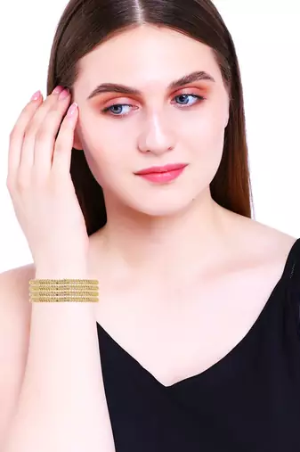 Glimmering gold plated cz stone 4pc bangle