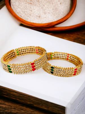 Gold plated cz stone 2pc broad kada bangle 1