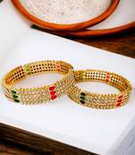 Gold plated cz stone 2pc broad kada bangle