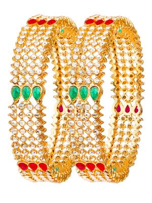 Gold plated cz stone 2pc broad kada bangle 2
