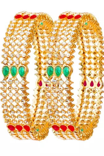 Gold plated cz stone 2pc broad kada bangle