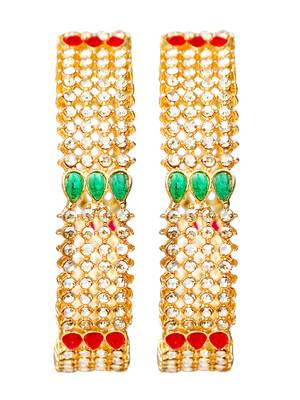 Gold plated cz stone 2pc broad kada bangle 3